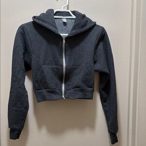 America Apparel - Grey Cropped Zip-Up Hoodie
